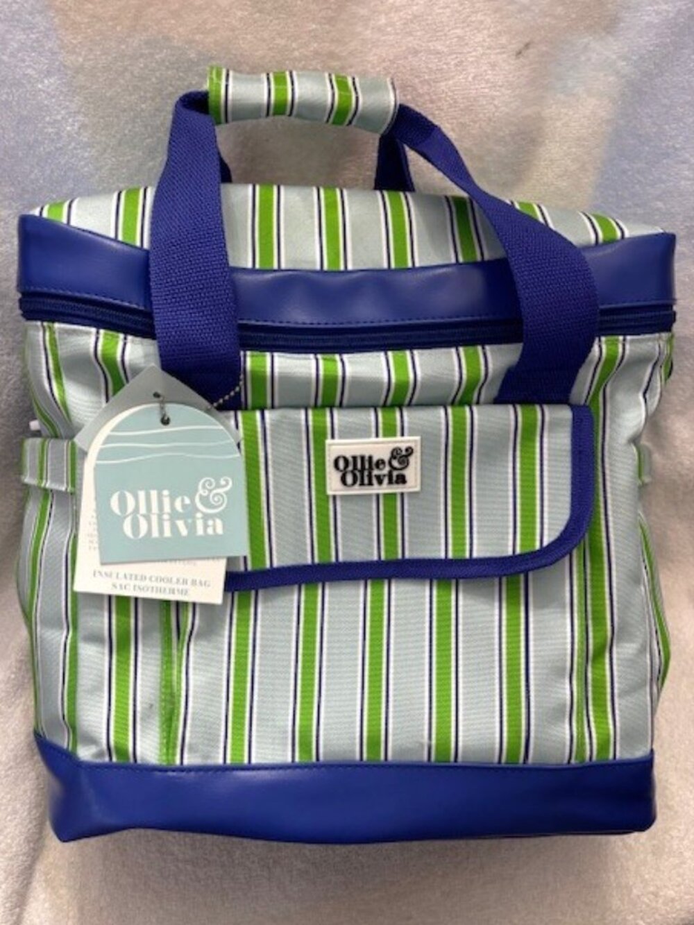 Ollie & Olivia soft sided dual zip closure striped insulated cooler bag NWT